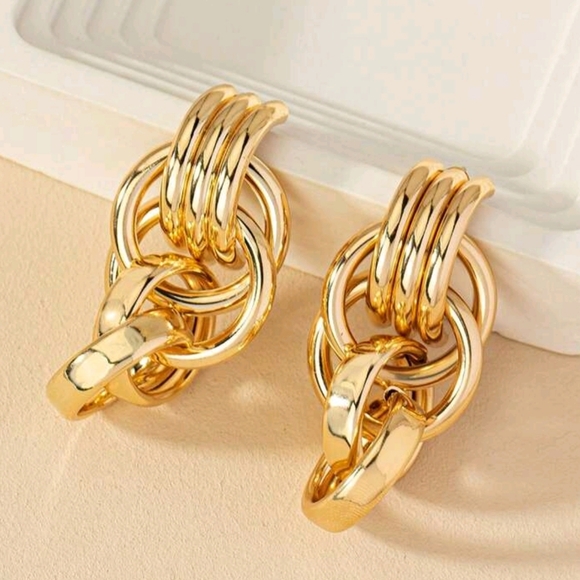 Large hanging drop hoop earrings; lightweight; nwot - Picture 5 of 8